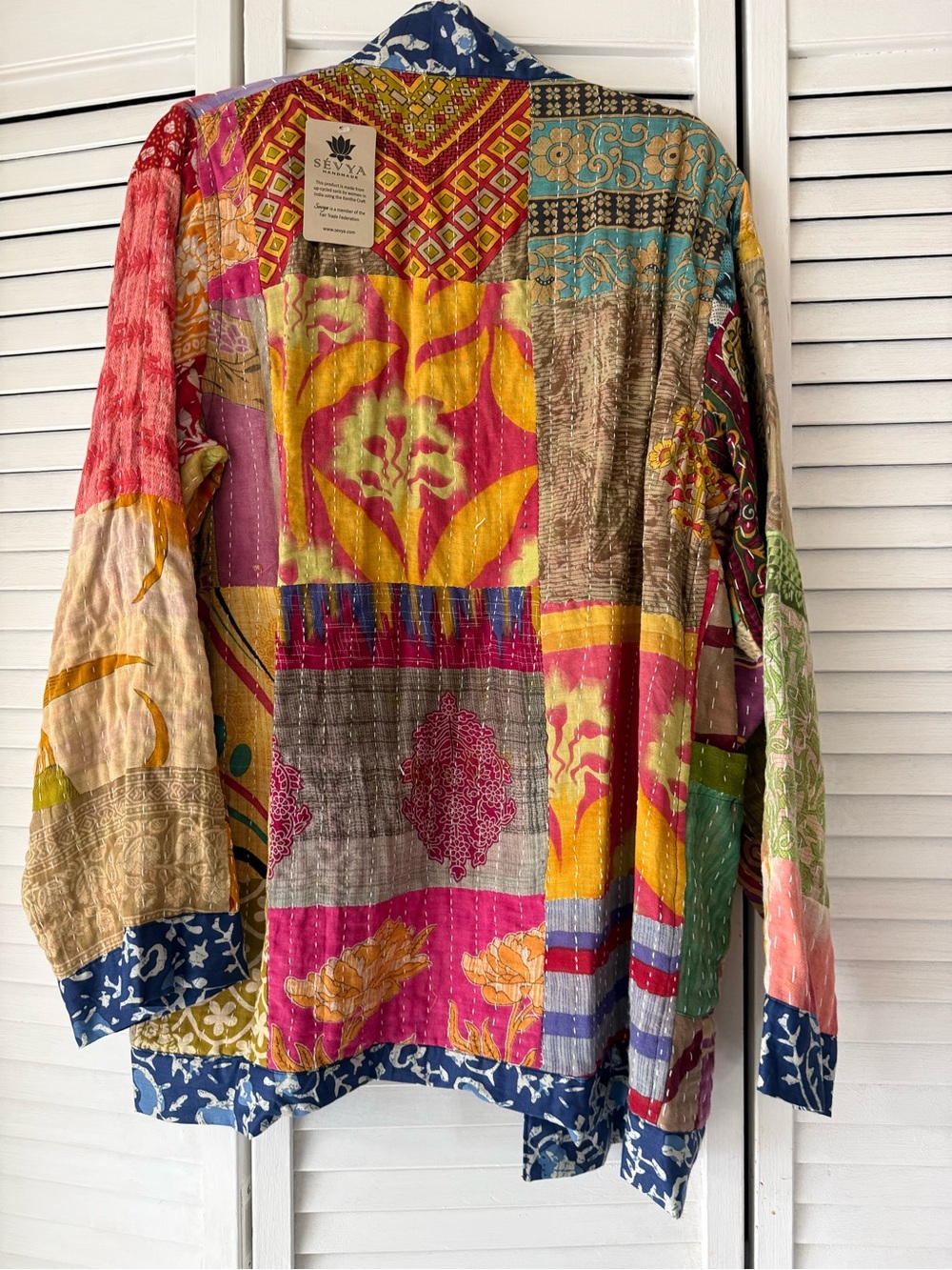 Multi-Color Patchwork Kantha Jacket NWT Reversible - Picture 2 of 5